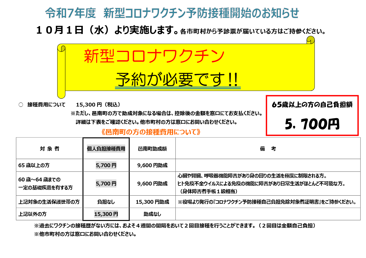 新型コロナウイルス予防接種は予約が必要です！