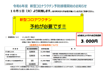 新型コロナウイルス予防接種は予約が必要です！