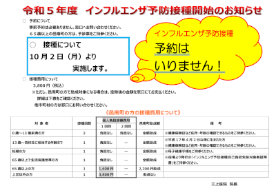 令和5年インフル予防接種